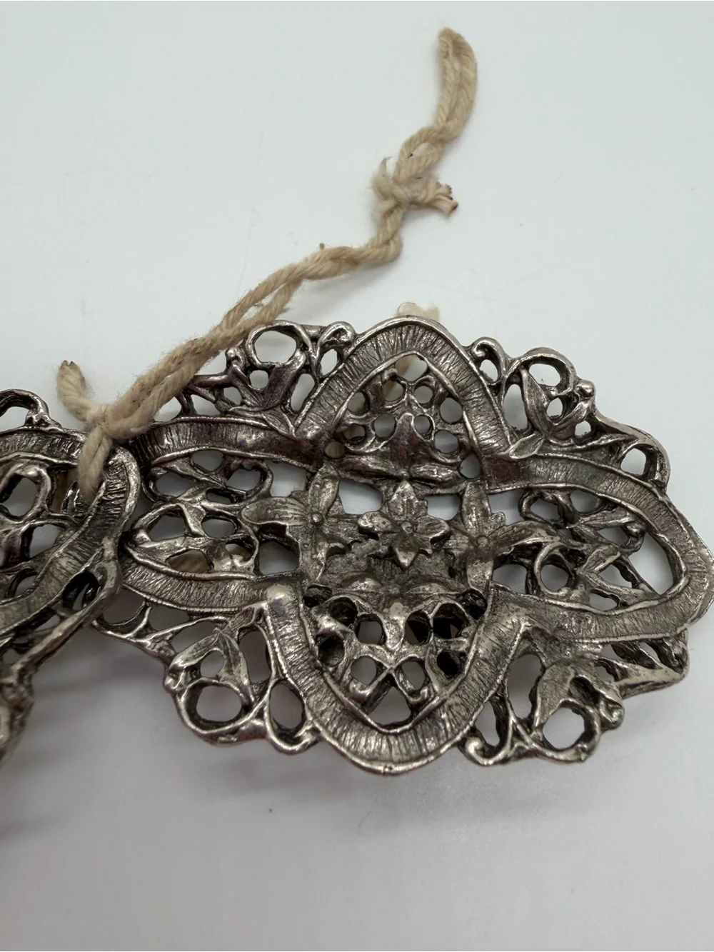 Vintage silver tone molded floral shoe clips